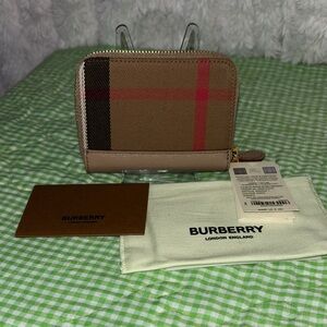 Burberry Tan and Red Checkered Wallet